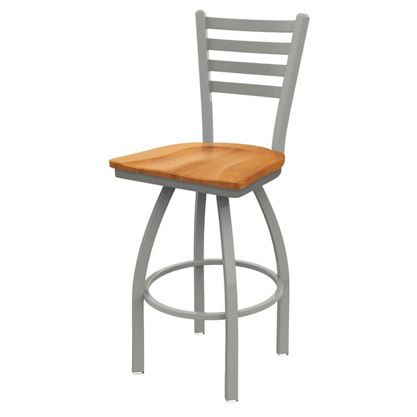 25" Swivel Counter Stool, Nickel Finish, Med Maple Seat